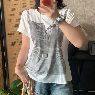 2026年新款胖妹妹大码女装韩版气质设计感圆领印花T恤上衣春款潮