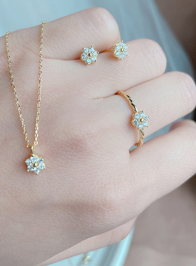 锆石项链s925银女花朵