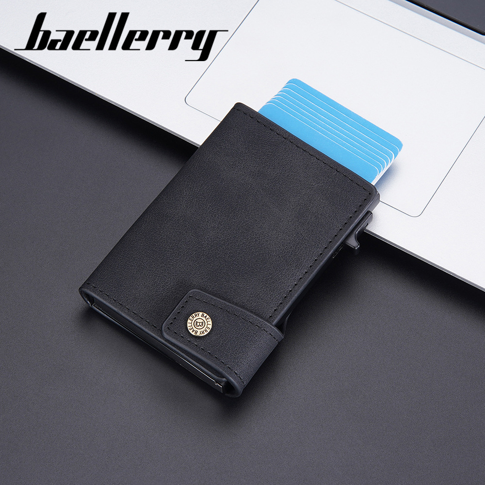 外贸钱包新款卡包跨境复古侧推弹卡金属铝盒防磁简约卡夹