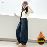 女童加绒卫裤2025年秋冬新款中大童纯色弯刀裤休闲阔腿裤运动长裤，童装裤子，祺儿童装