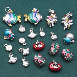 纯银配件99足银福字小马如意小鱼配饰 复古3D硬银DIY手工材料饰品