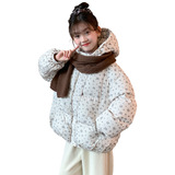 女童棉服冬装外套2025新款洋气时髦儿童棉衣大童冬季女孩碎花棉袄，童装棉衣，祺妙童装