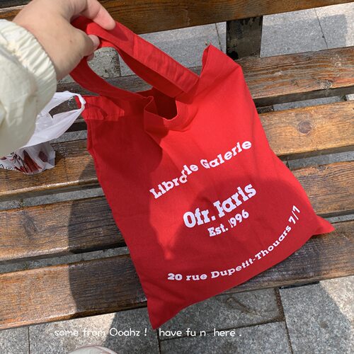 Ofr Paris巴黎书店周边帆布包同款法式简约字母肩包薄款坯布袋