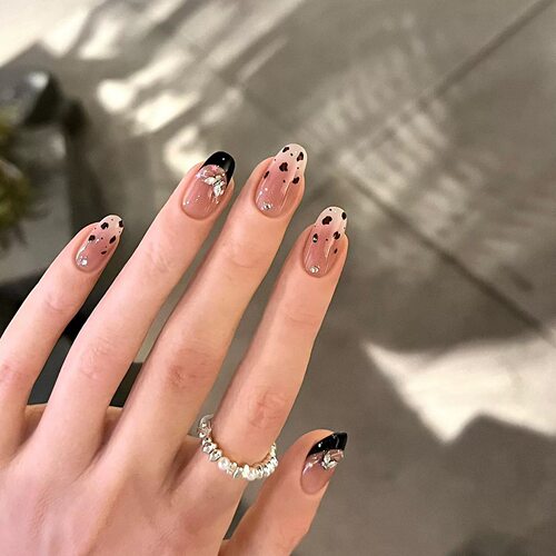 纯手工假指甲假指甲短款显白渐变贴片豹纹法式美甲手绘穿戴甲贴片