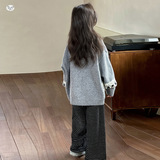 女童2025年秋冬新款韩版卡通钩花针织开衫中大童春秋时髦毛衣外套，童装毛衣，祺儿童装