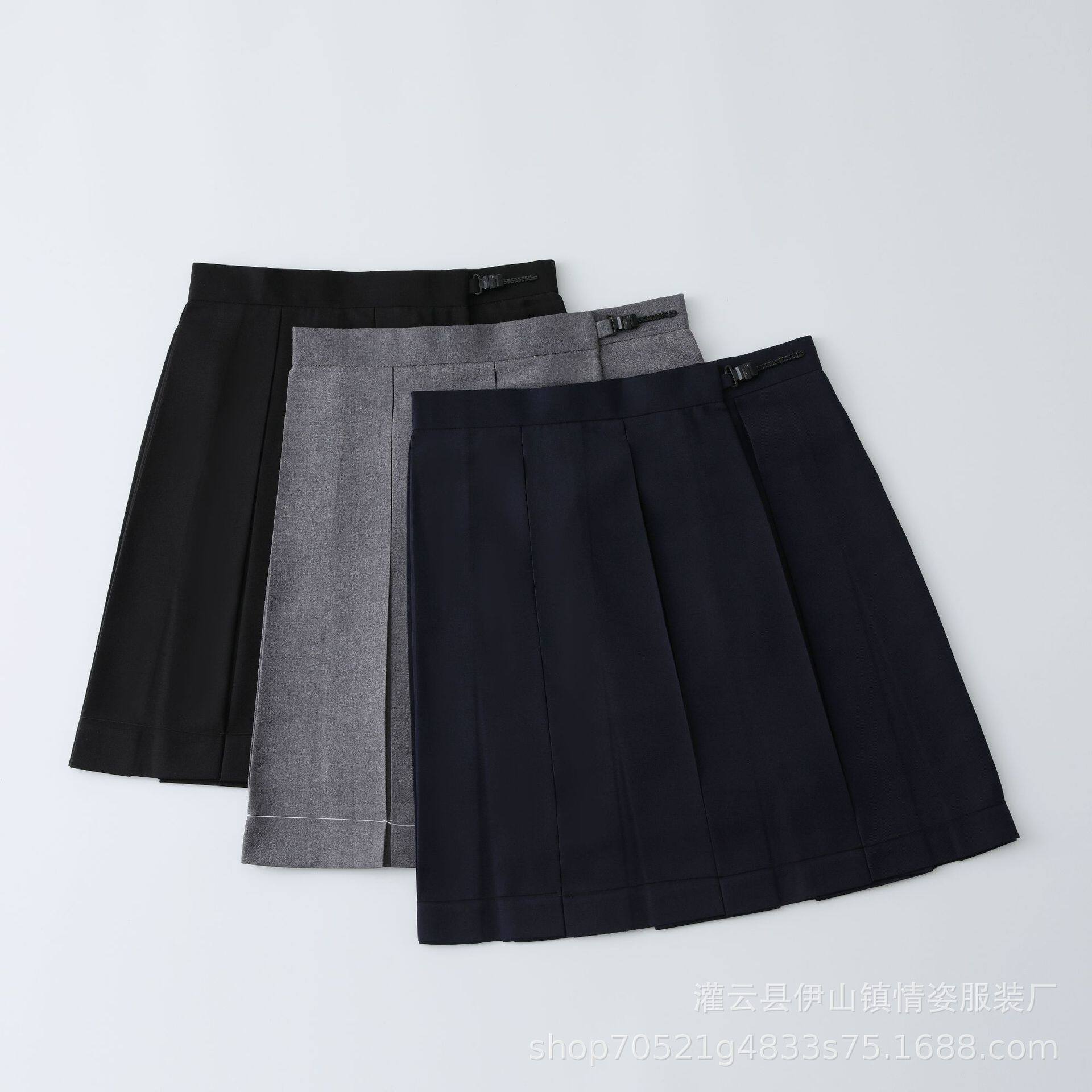 jk制服少女藏蓝纯色箱褶裙 黑色短裙灰色蓝色短裙校供感学生校裙