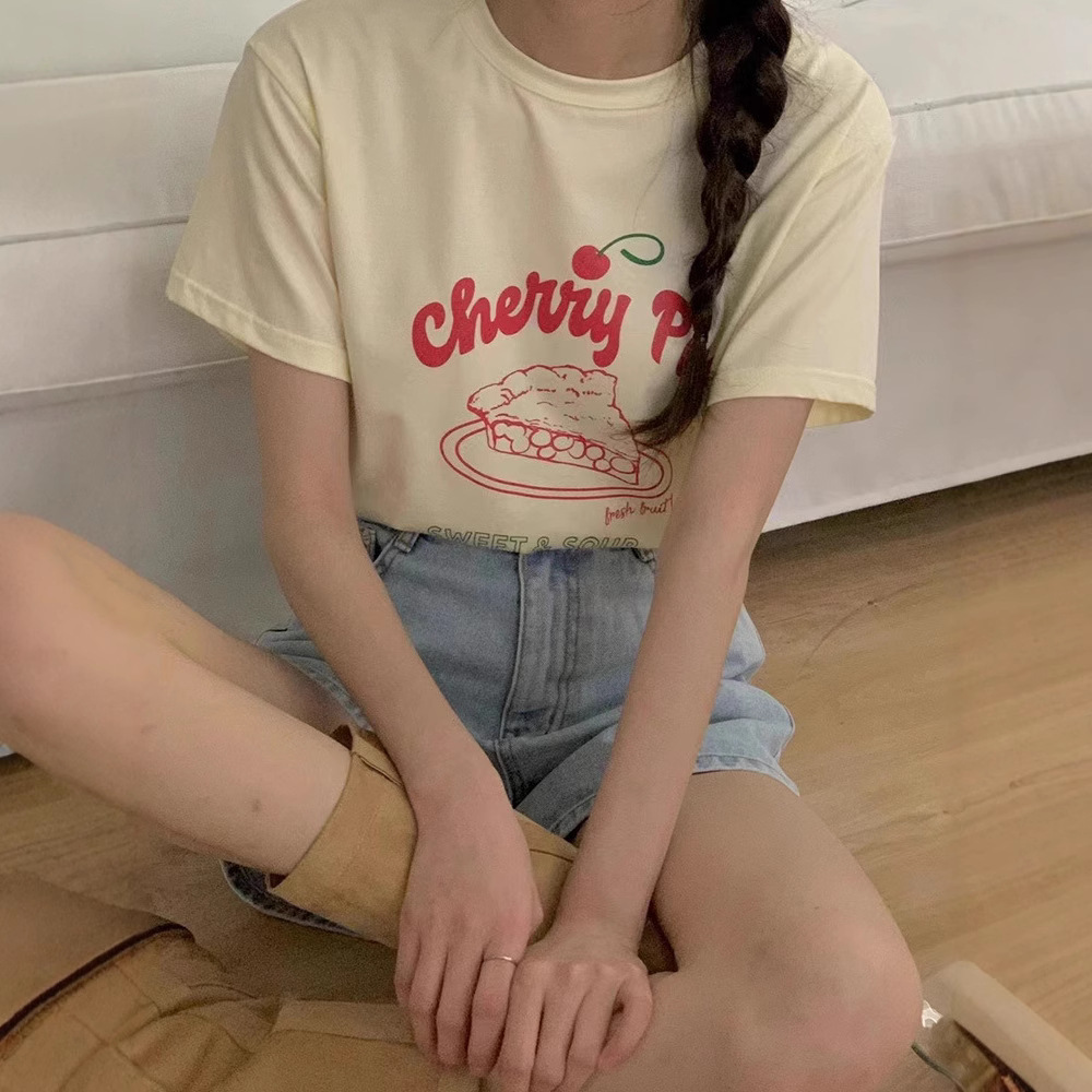 简约宽松短袖印花棉韩国东大门女
