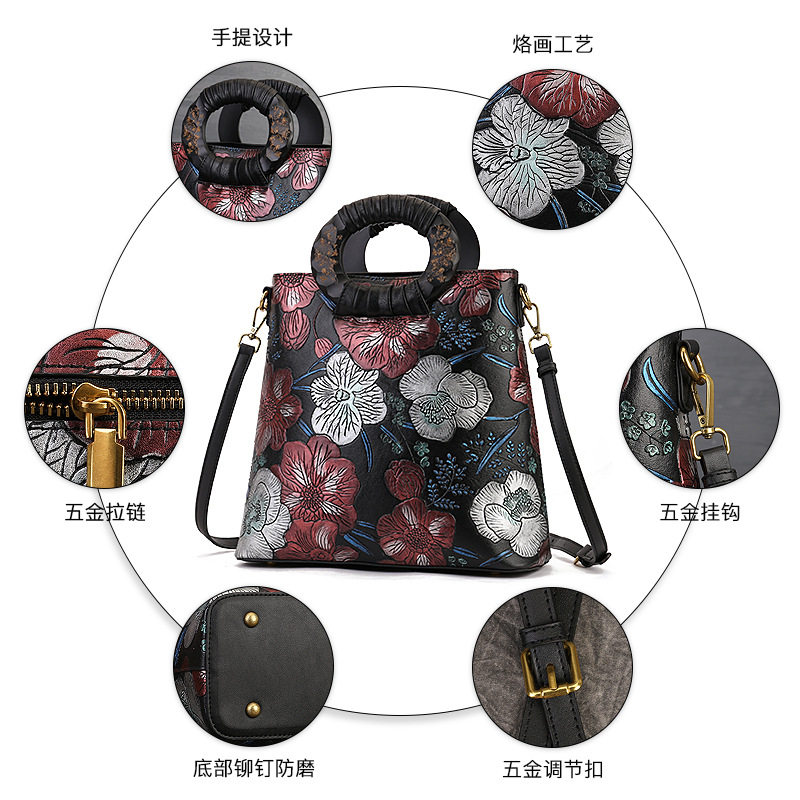 2024 봄 여름 새로운 핸드백 여성 가방 민족 스타일 틈새 디자인 복고풍 어깨 PU 크로스 바디 백