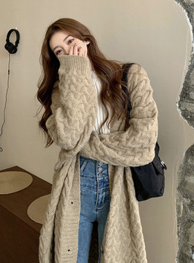 2023韩版慵懒风外套大码胖妹妹宽松中长款针织开衫毛衣女装秋冬款