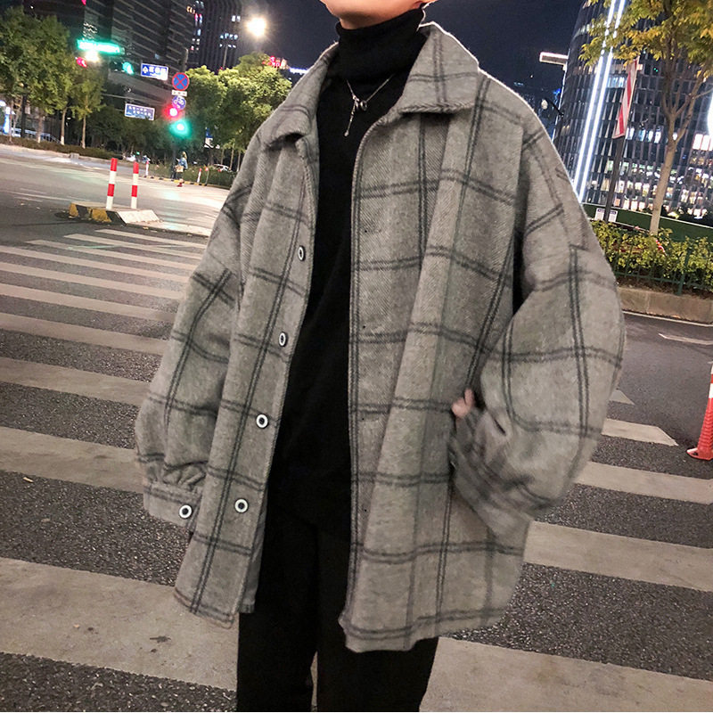 ins冬季外套2025韩版潮流呢子港风中长款格子风衣秋冬装毛呢大衣