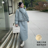 女童2025年冬季新款时尚加绒棉衣三件套围脖可拆卸女大童休闲套装，童装休闲套装，祺儿童装