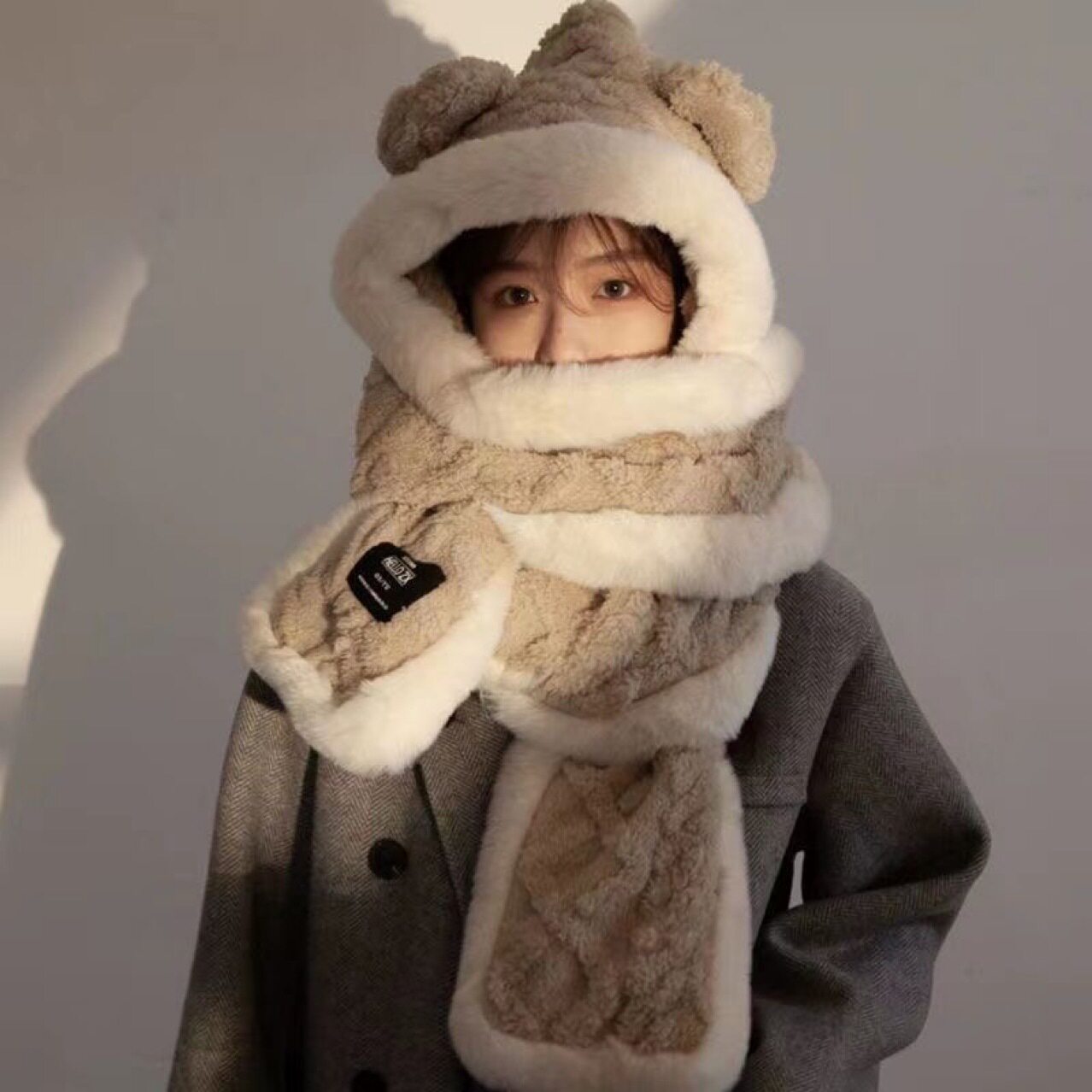 帽子围巾一体女毛线秋冬季百搭休闲冬天韩版汽车保暖手套三件套潮