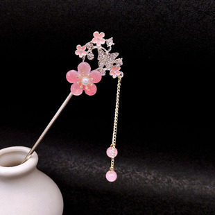 古风梅花蝴蝶流苏发簪女复古仿玉石花卉簪子汉服旗袍配饰百搭头饰