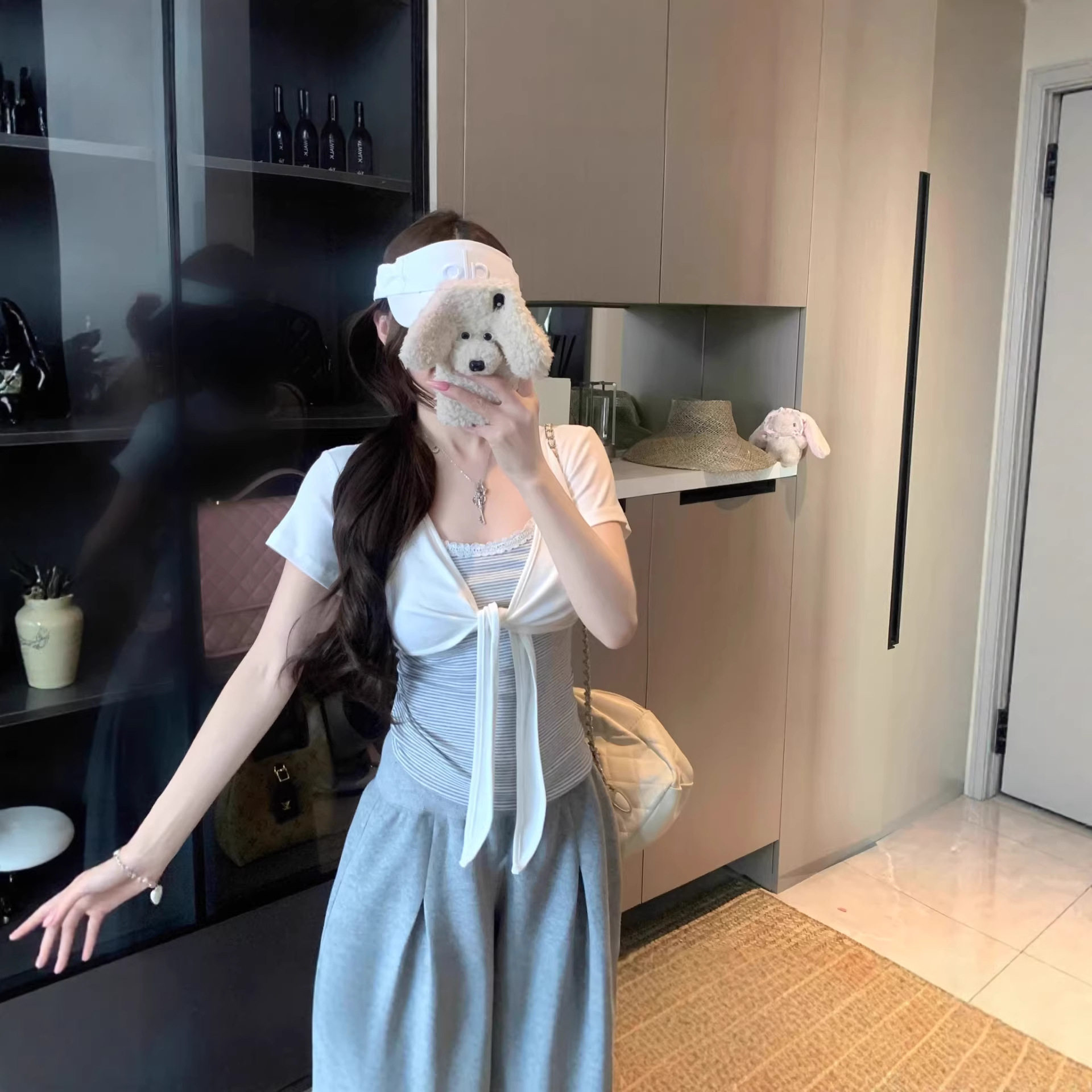 大码胖妹妹夏季新款蕾丝拼接绑带假两件T恤纯欲辣妹上衣