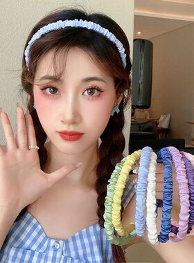 网红爆款甜美绸缎褶皱发箍超仙百搭韩国彩色复古法式头箍洗脸发饰