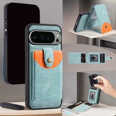 适用谷歌9ProXL二合一卡包手机壳6A 9A 8A复古纹Pixel8车载磁吸magsafe皮套Pixel 7Pro拼接双色保护套