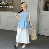 女童夏季背心套装2025新款花边娃娃衫无袖上衣阔腿裤两件套潮P78，商品下架区，祺儿童装