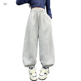 女童加绒卫裤2025年秋冬新款中大童腰头刺绣束脚裤休闲阔腿裤长裤，童装裤子，祺儿童装