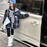 女童夹棉格子衬衫2025秋冬新款中大儿童披肩翻领外套深秋外出上衣，童装外套，祺儿童装