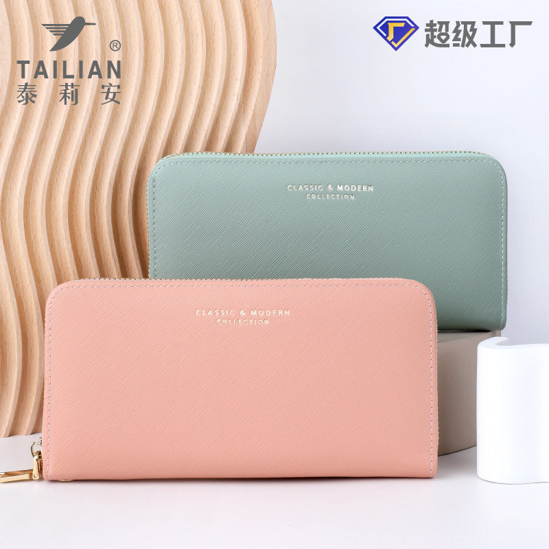 泰莉安2023新款钱包时尚女士长款 十字纹拉链手抓包女简约 wallet