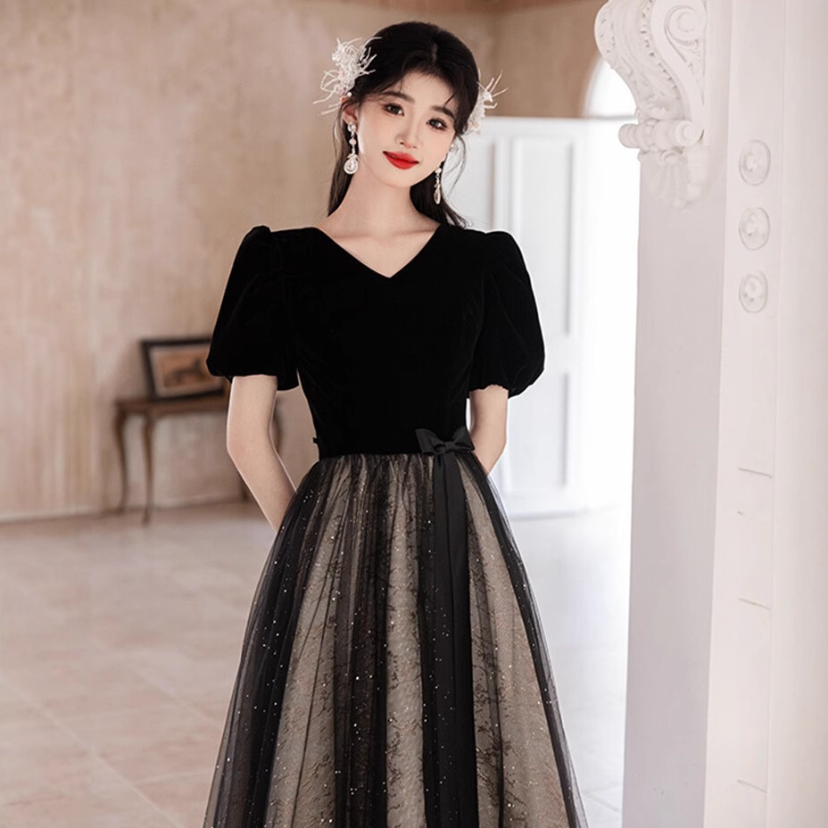 学生艺考晚礼服黑色显瘦声乐比赛舞台演出服2025新款宴会晚礼服