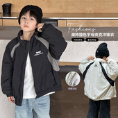 小杰家男童新款 加绒中大童户外拼色冲锋衣外套潮