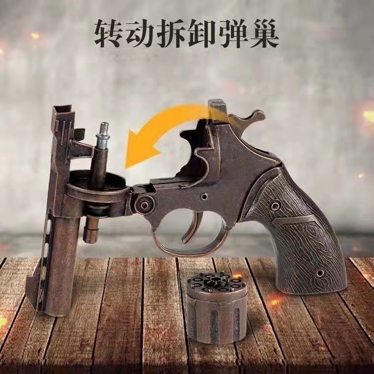 金属左手轮枪砸响炮合金枪纸炮火炮子儿童玩具80后怀旧火石枪响片