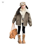 女童2025年秋冬新款洋气大毛领皮外套女大童冬季加绒加厚保暖皮衣，童装外套，祺儿童装