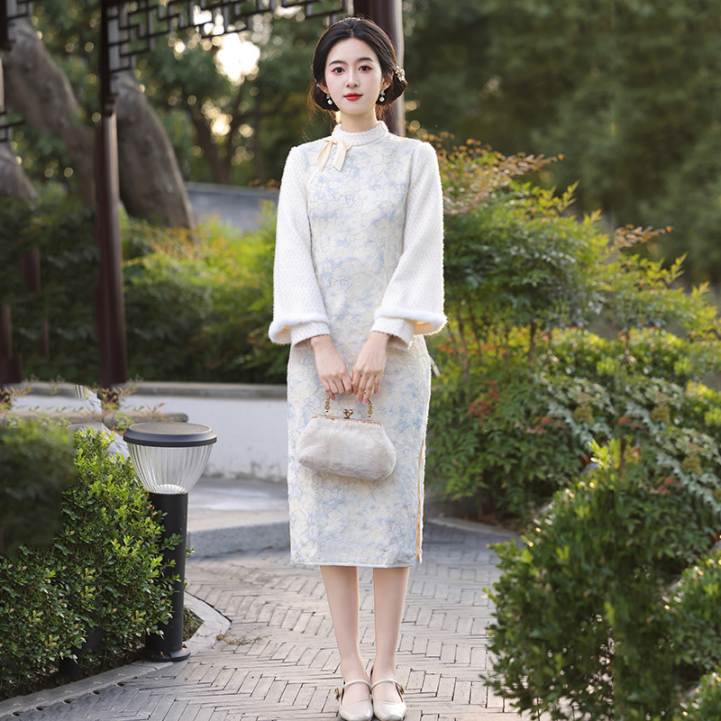 蕾丝加绒国风苏州长袖改良旗袍冬季厚款女新中式2025新款复古秋冬