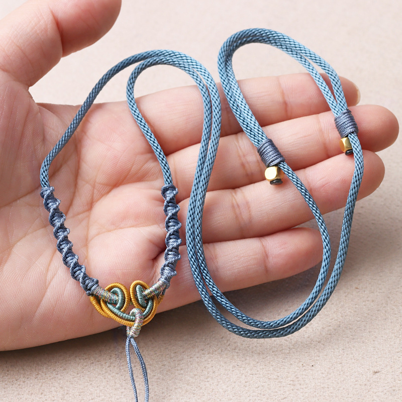 手编项链挂脖绳绑翡翠玉佩黄金水晶可调节男女款民族风细款毛衣链