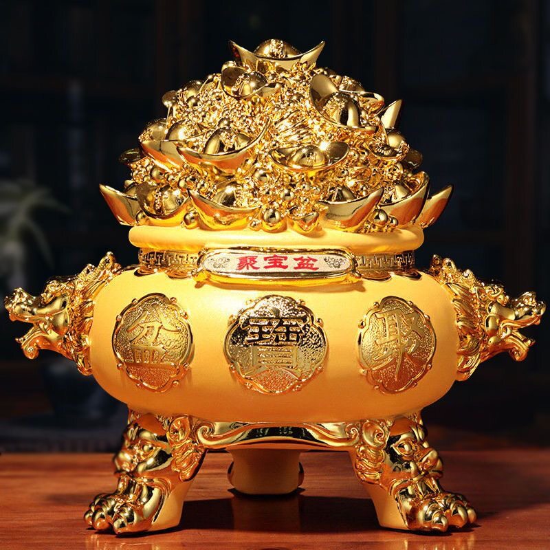 绒沙金聚宝盆存钱办公室客厅玄关摆件创意中式招财商务工艺品爆款