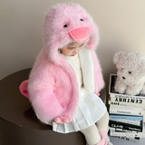 女小童冬装加绒可爱小鸭仿皮草毛毛衣2025新款小女孩洋气加厚外套，童装外套，祺妙童装