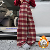 女童加绒格子裤2025秋冬新款新年阔腿裤中大童休闲直筒裤冬装长裤，童装裤子，祺儿童装