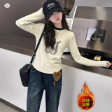 冬季中大女童加绒打底衫新款女孩卡通圆领内搭百搭长袖T恤修身潮，童装外套，祺儿童装