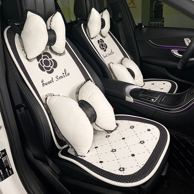 汽车坐垫夏季四季通用款车内卡通山茶花片座椅通风冰丝坐垫女