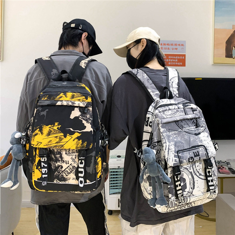 新款大容量男女双肩包涂鸦印花初中大学生书包户外旅行电脑背包
