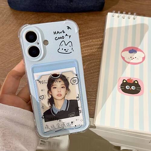蓝底小狗透明卡套苹果iPhone卡通