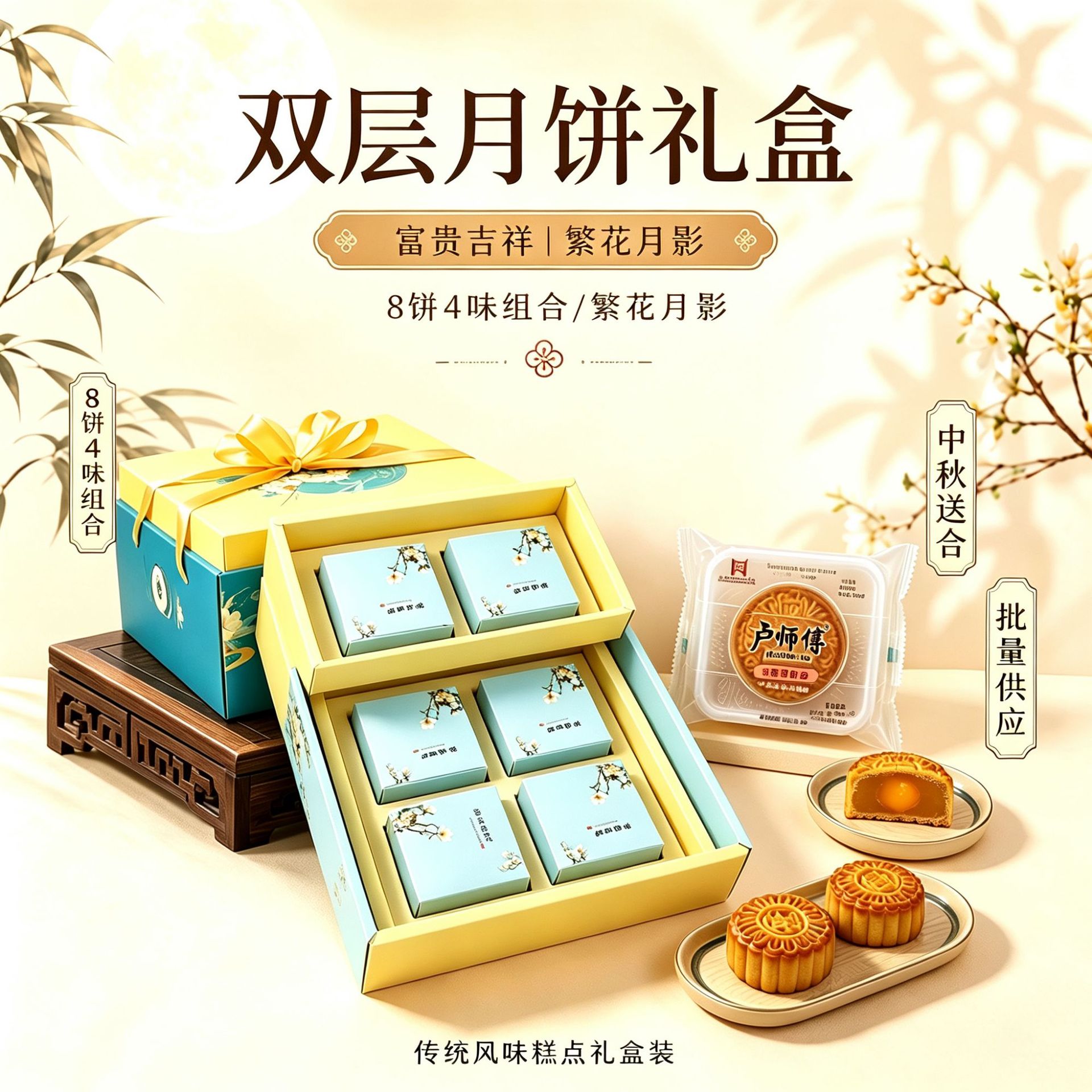 中秋佳节月饼礼盒双层四味五仁