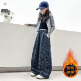 女童豹纹裤加绒2025年秋冬新款休闲弯刀裤中大童宽松冬装阔腿长裤，童装裤子，祺儿童装