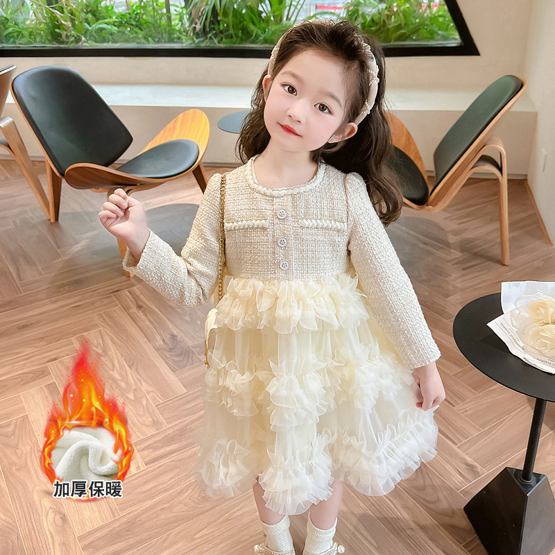 女童小香风连衣裙秋冬款2025新款小女孩洋气冬装儿童加绒公主裙子,童装连衣裙,祺妙童装 女童小香风连衣裙秋冬款2025新款小女孩洋气冬装儿童加绒公主裙子,童装连衣裙,祺妙童装