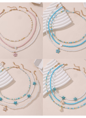 NZ3186跨境欧美米珠项链套装女波西米亚沙滩风时尚爱心夏季女颈链