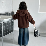 女童2025年冬季新款小熊耳朵毛毛衣女大童可爱毛茸茸加厚软糯外套，童装外套，祺儿童装