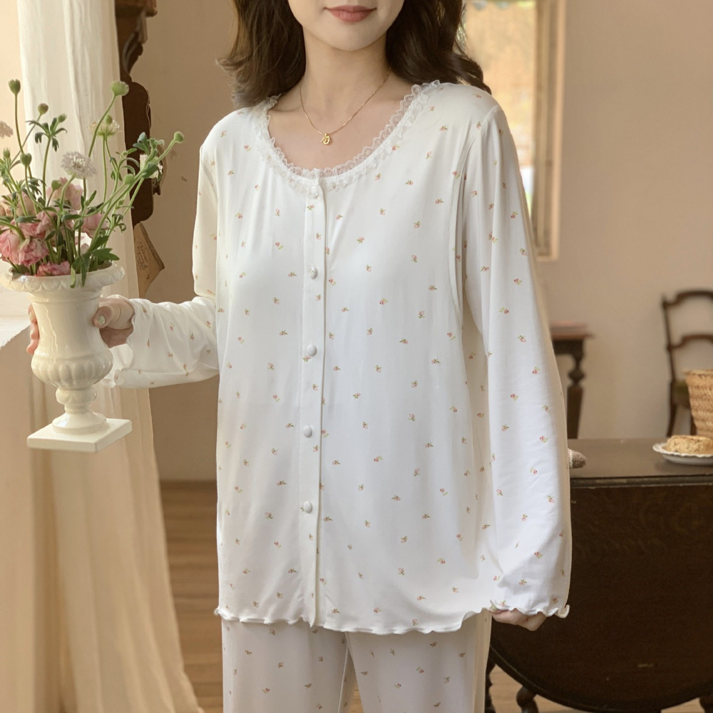 孕妇莫代尔哺乳月子服带胸垫夏季