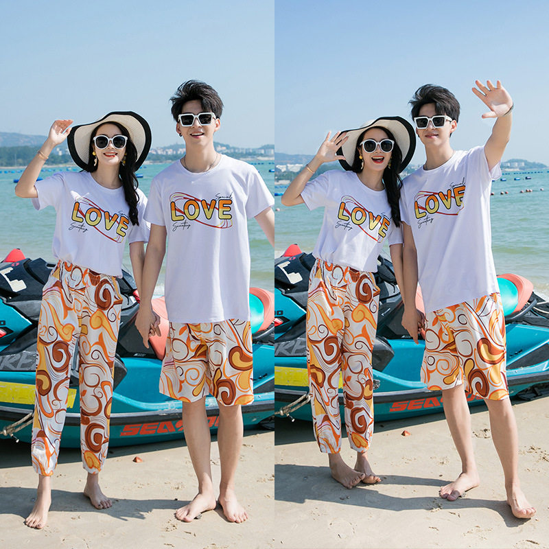 泰国海边度假情侣装夏装女沙滩裙民族风海南旅游男款套装衣服夏季