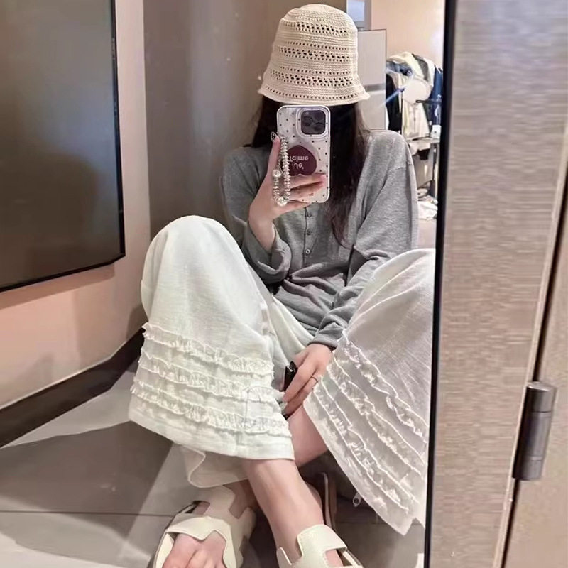 【互星专属】木耳花边亚麻阔腿裤休闲裤