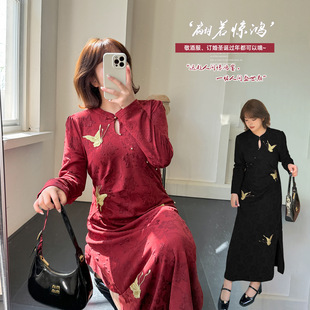 大码女装韩版气质红色新中式改良旗袍裙2026春蝴蝶刺绣连衣裙潮流
