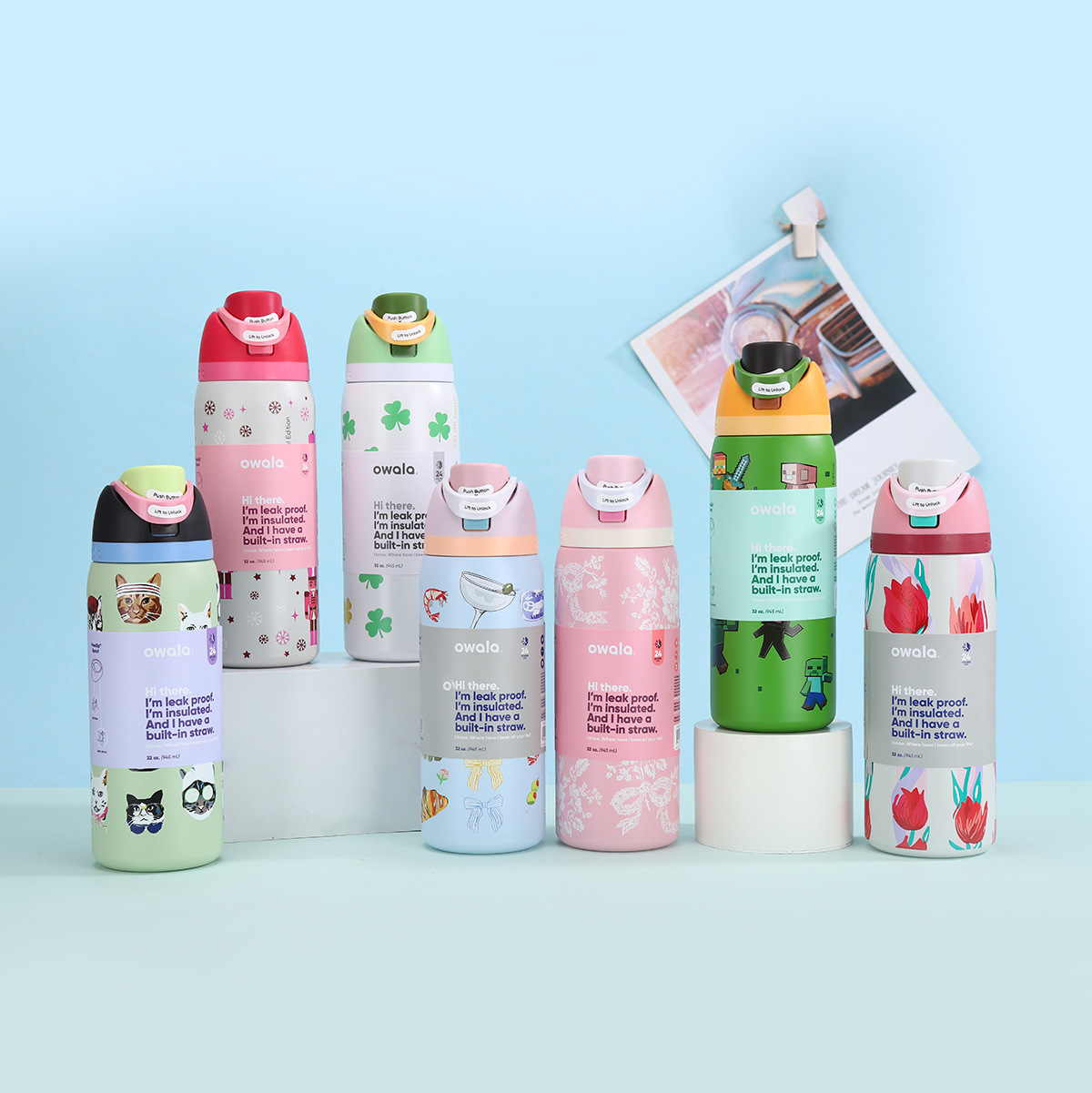 跨境owala同款水果杯304不锈钢双层真空保温杯户外便手提杯吸管杯