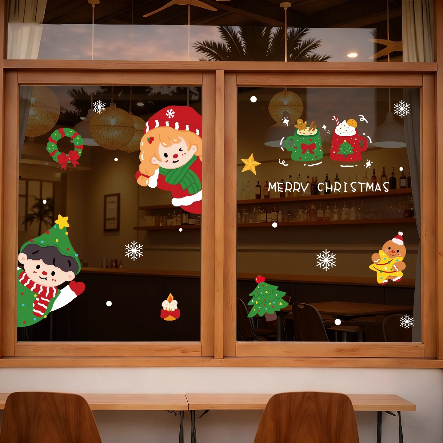 圣诞节场景布置装饰品氛围老人橱窗玻璃门店铺窗户花装扮静电贴纸