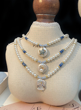 ivy施家珍珠贝壳吊坠项链女天然石海星蜜蜂猫头鹰锁骨链个性项饰