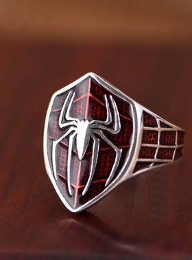 盾牌银戒指925银个性男戒